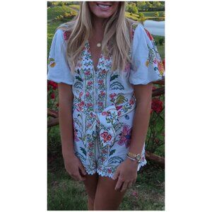 FARM RIO Floral Insects Romper in White Size Medium